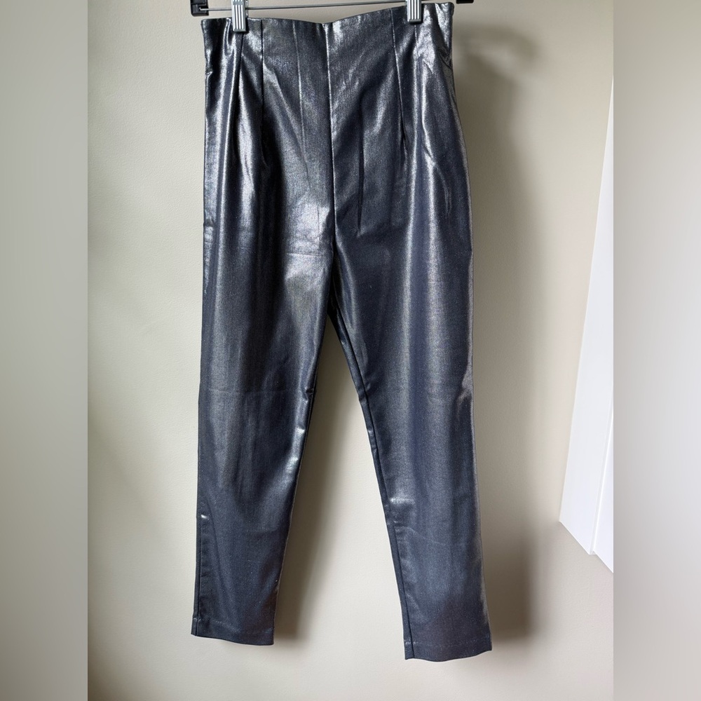 BERNIE DEXTER‎ Pin Up High Waisted Metallic Pants Pleated USA Vintage Rave S